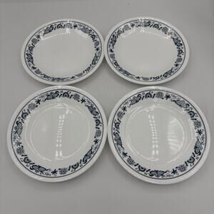 Vintage Corelle by Corning Blue Old Town Dessert Bread Plates 6.75" Set of 4 USA